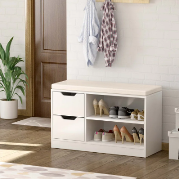 Show details for TOLA White Shoe Bench With Storage unit Picture of TOLA White Shoe Bench With Storage unit