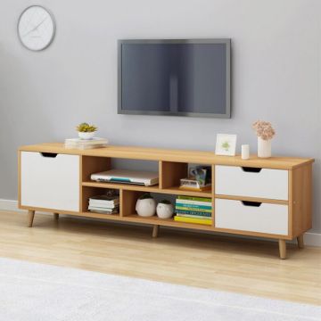Show details for Boxline White and wooden TV Stand Picture of Boxline White and wooden TV Stand