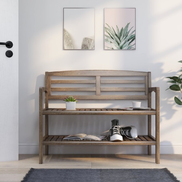Kitia Solid Wood Shelves Storage Bench