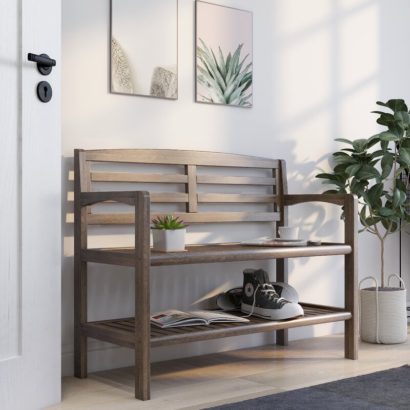 Kitia Solid Wood Shelves Storage Bench revvvd