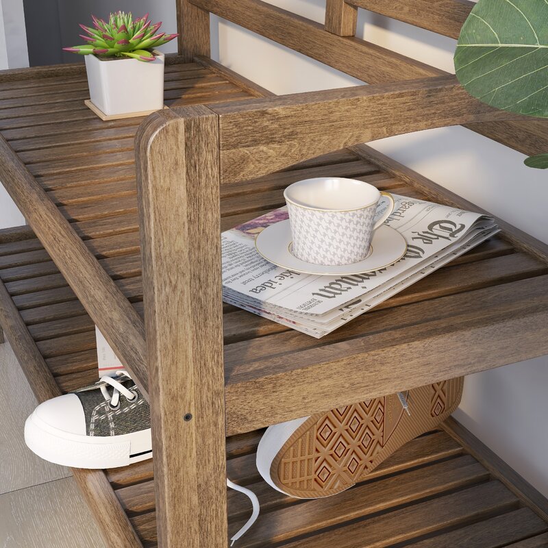 Kitia Solid Wood Shelves Storage Bench revvvd