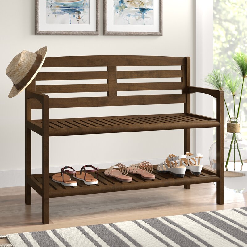 Kitia Solid Wood Shelves Storage Bench revvvd