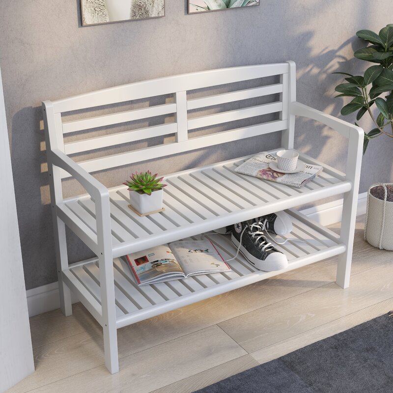 Kitia Solid Wood Shelves Storage Bench revvvd