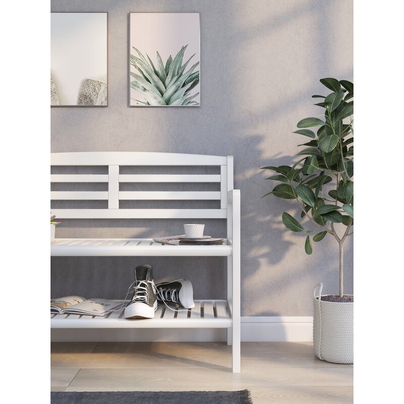 Kitia Solid Wood Shelves Storage Bench revvvd