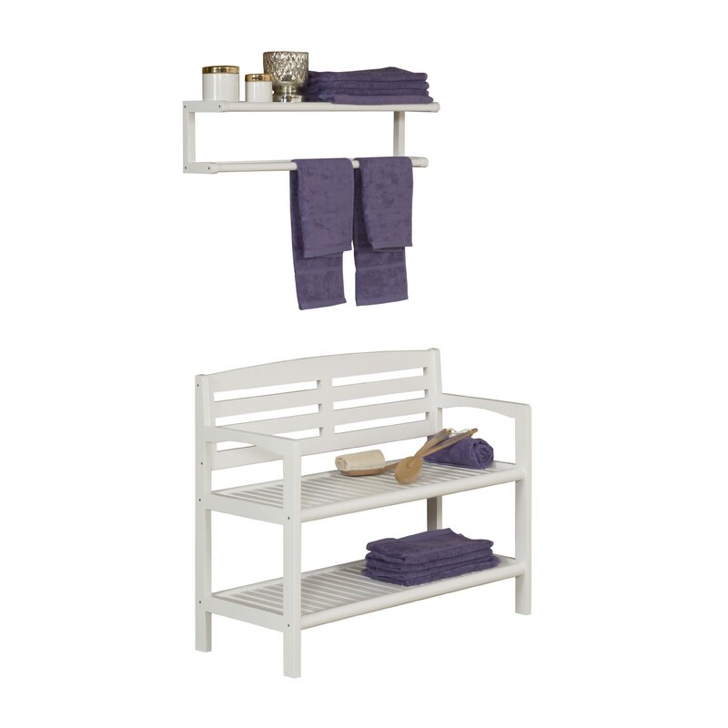 Kitia Solid Wood Shelves Storage Bench revvvd