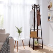 Coat Rack With 8 Dual Hooks And 4-Tier Storage Shelves