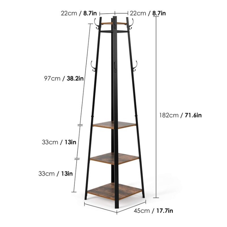 Coat Rack With 8 Dual Hooks And 4-Tier Storage Shelves