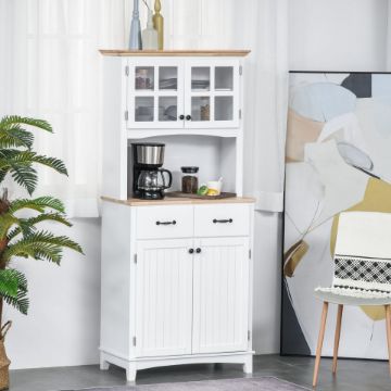 Coasta Style Kitchen Buffet and Hutch Wooden Storage Cabinet with Framed Glass Door Coasta Style Kitchen Buffet and Hutch Wooden Storage Cabinet with Framed Glass Door