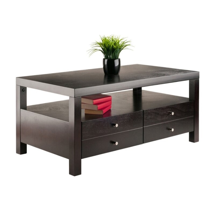 Jozlyn Natural Wood Coffee Table In Espresso Finish