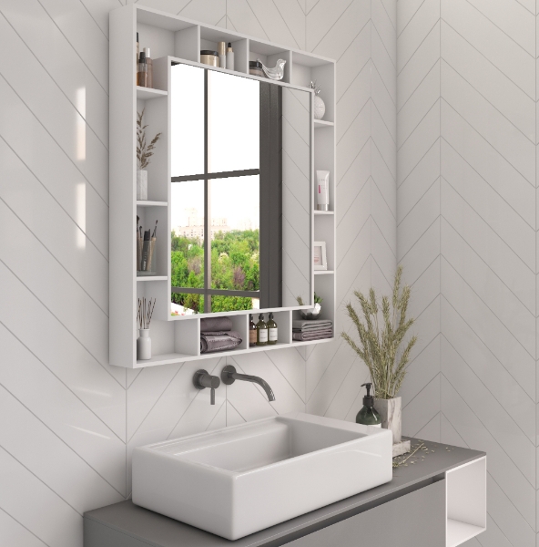 Picture of Gokcha wood mirror with storage shelves
