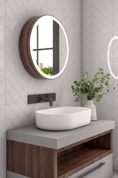 Show details for Aviana movable Round mirror with storage Picture of Aviana movable Round mirror with storage
