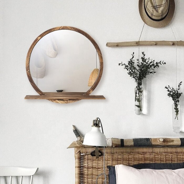 Keku Natural Wood Round Mirror, How To Hang A Vintage Mirror