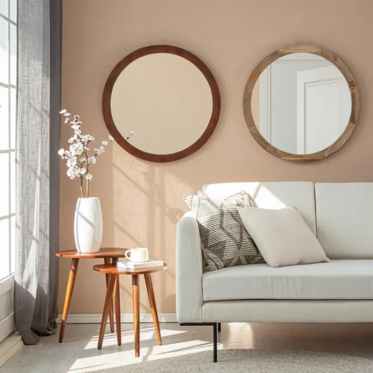 Amane Round Solid Wood Wall Mirror