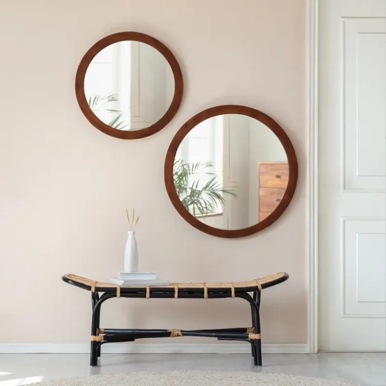 Amane Round Solid Wood Wall Mirror