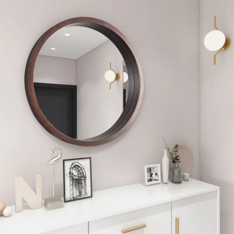 Round Wood Wall Mirror