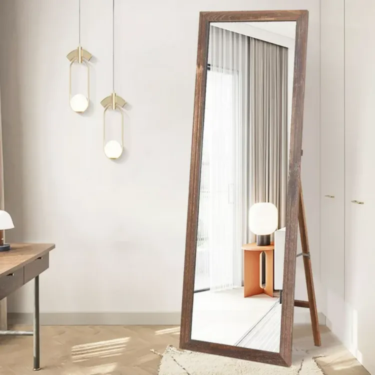 BEAUTYPEAK Full Length Mirror Wood Frame Floor Mirror Standing Mirror