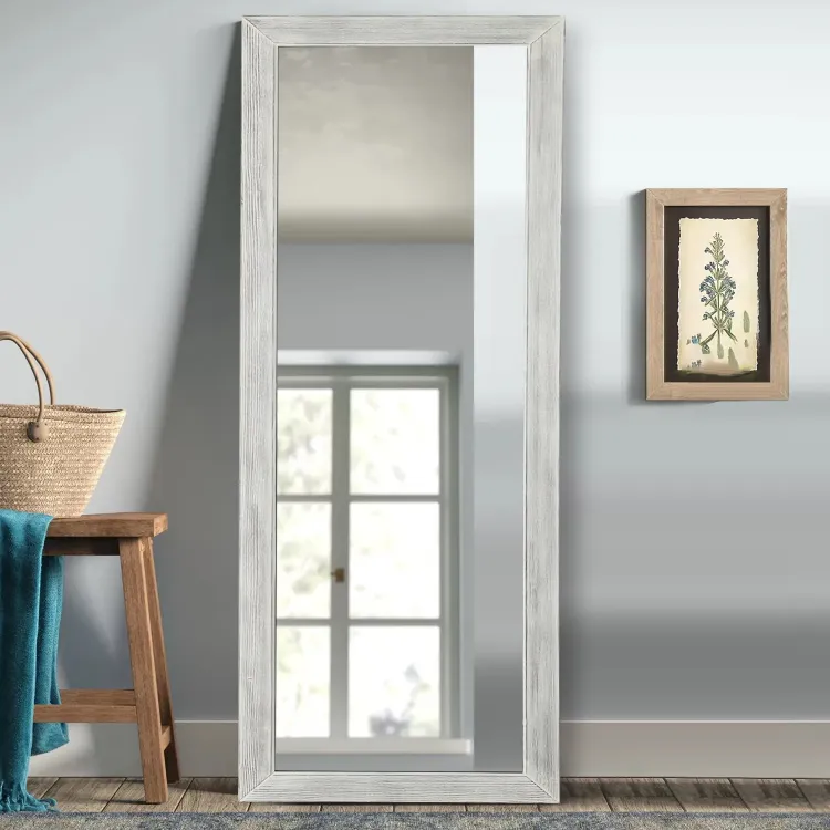 Neutype Solid Wood Full Length Mirror with Standing Holder Floor Mirror Rectangular Wall Mounted Mirror Hanging Leaning