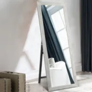 Neutype Solid Wood Full Length Mirror with Standing Holder Floor Mirror Rectangular Wall Mounted Mirror Hanging Leaning