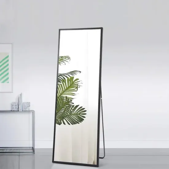 Floor Mirror Free Standing Dressing Mirror with Black Aluminum Alloy Frame