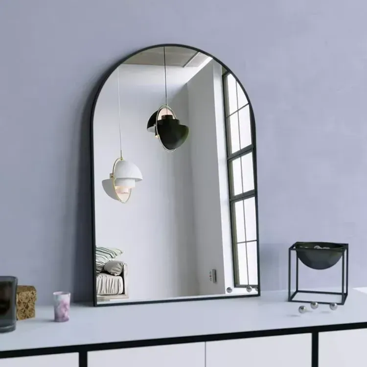 BEAUTYPEAK Wall Mounted Mirror, Bathroom Mirror, Black Vanity Wall Mirror w Metal Frame