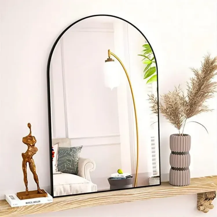 BEAUTYPEAK Wall Mounted Mirror, Bathroom Mirror, Black Vanity Wall Mirror w Metal Frame