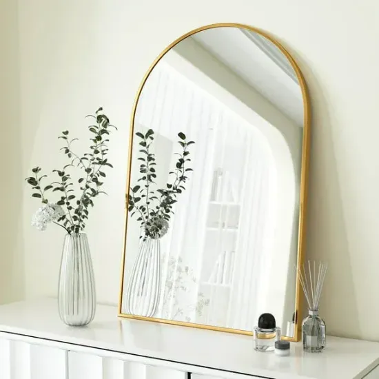 BEAUTYPEAK Wall Mounted Mirror, Bathroom Mirror, Black Vanity Wall Mirror w Metal Frame