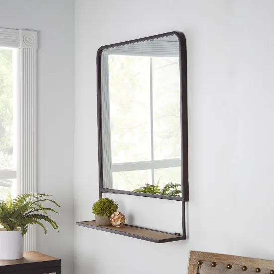 Better Homes & Gardens Industrial Metal Vanity Wall Mirror with Foldable Wood