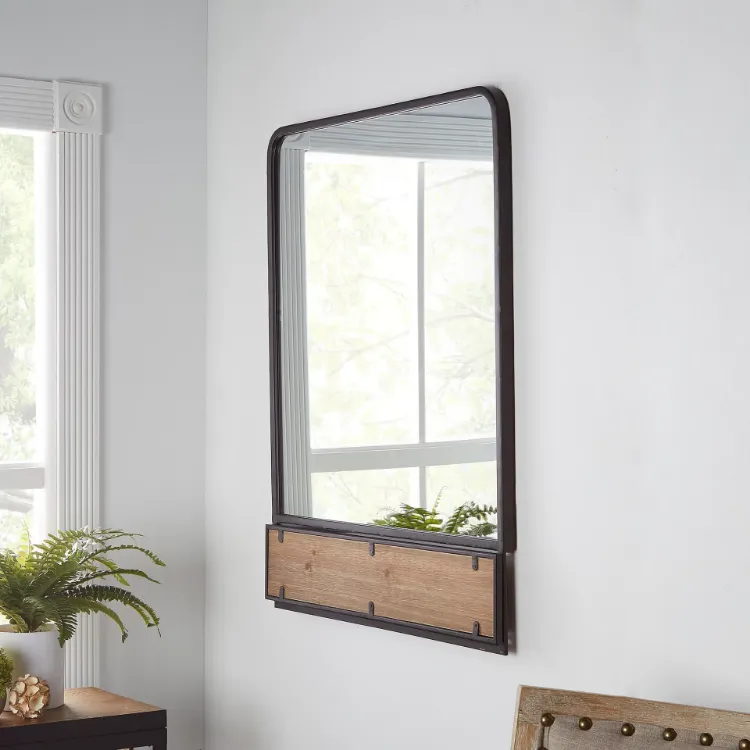 Better Homes & Gardens Industrial Metal Vanity Wall Mirror with Foldable Wood