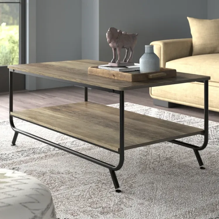 Smyth 4 - Legs Rectangular Coffee Table with Storage, Brown & Black