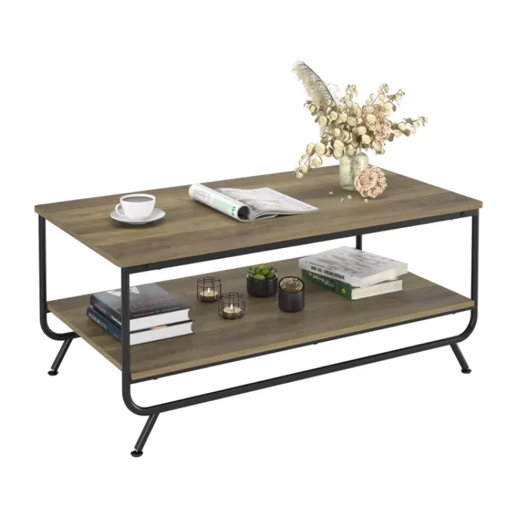 Smyth 4 - Legs Rectangular Coffee Table with Storage, Brown & Black