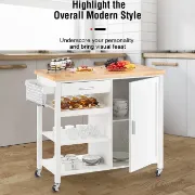 Wide Rolling Kitchen Island with Solid Wood Top