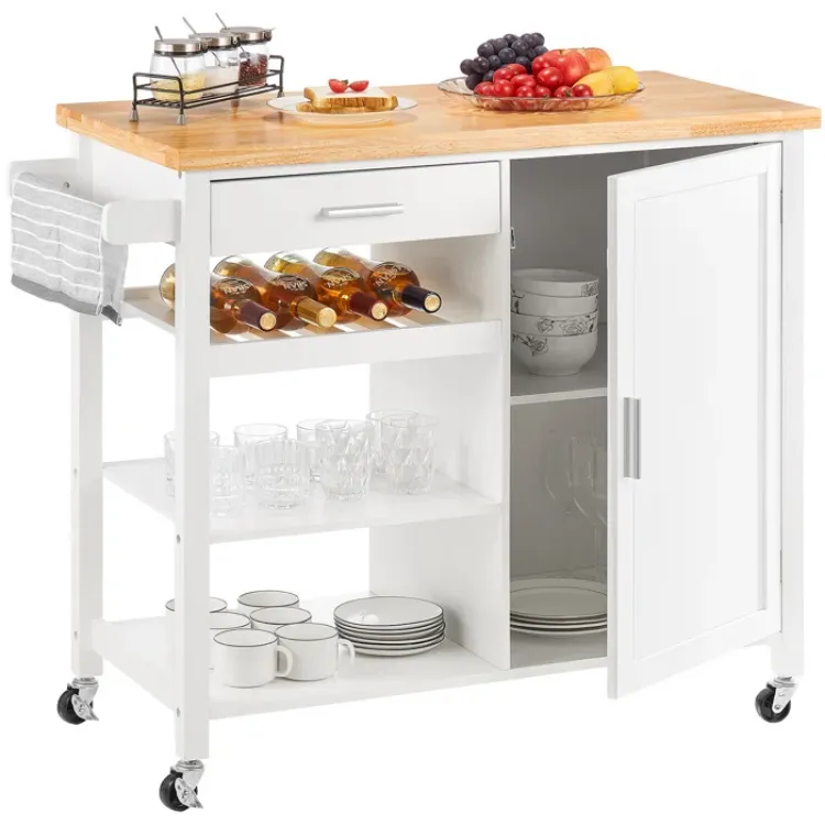 Wide Rolling Kitchen Island with Solid Wood Top