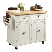 43 Wide Rolling Kitchen Island with Solid Wood Top