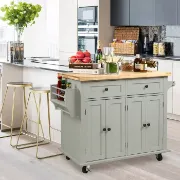 43 Wide Rolling Kitchen Island with Solid Wood Top