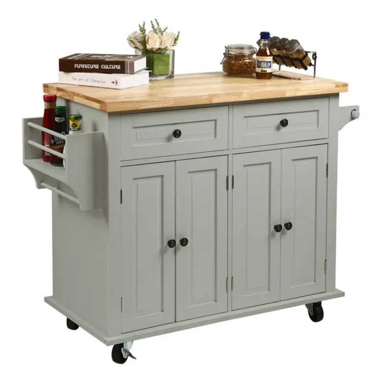 43 Wide Rolling Kitchen Island with Solid Wood Top