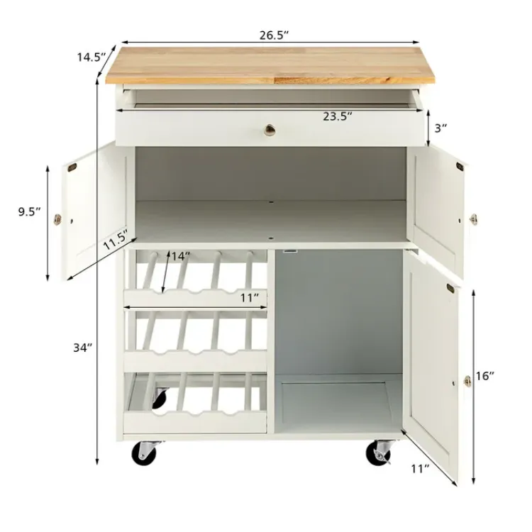 26.5'' Wide Rolling Kitchen Island with Solid Wood Top