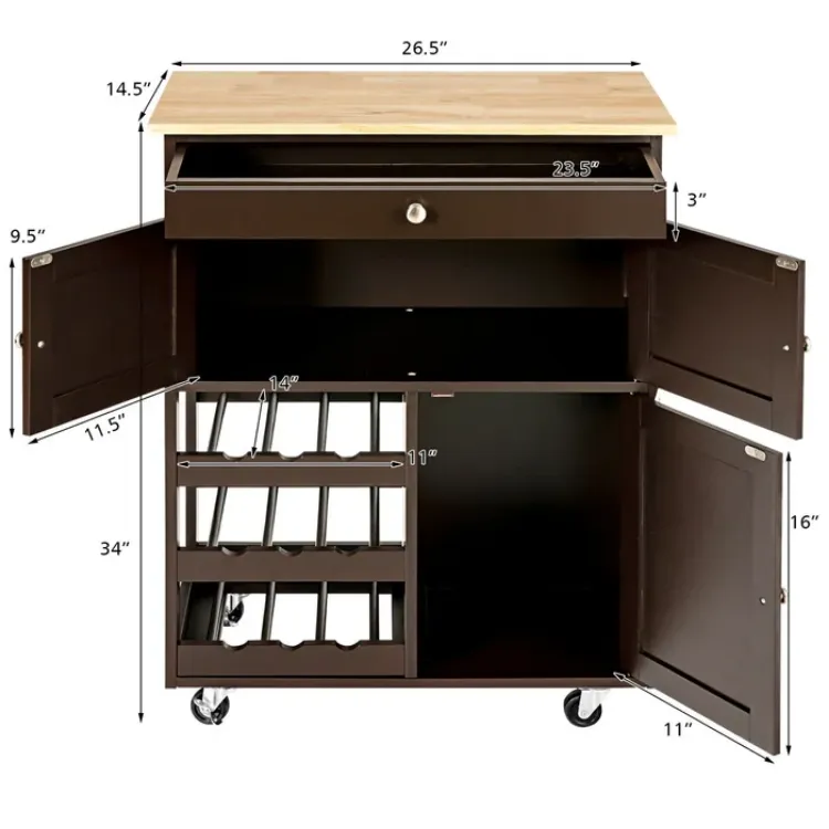 26.5'' Wide Rolling Kitchen Island with Solid Wood Top