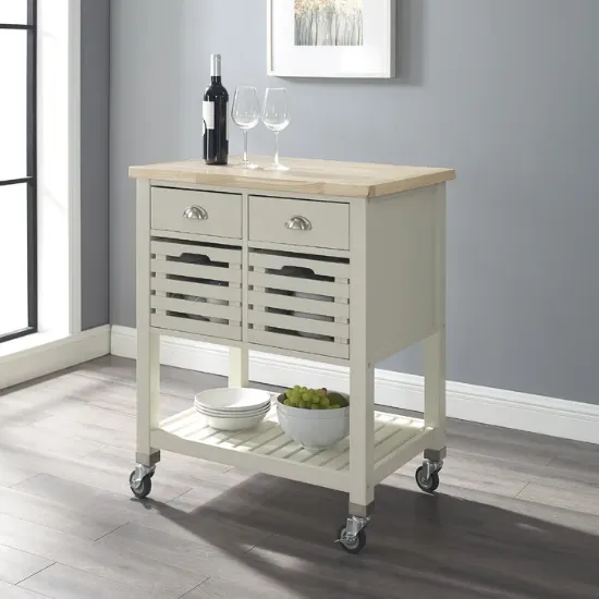 Auberon Wide Rolling Kitchen Cart with Solid Wood Top