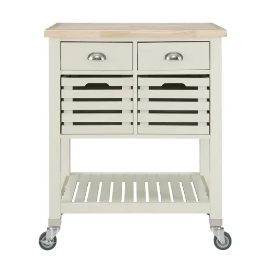 Auberon Wide Rolling Kitchen Cart with Solid Wood Top