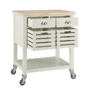 Auberon Wide Rolling Kitchen Cart with Solid Wood Top