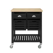 Auberon Wide Rolling Kitchen Cart with Solid Wood Top