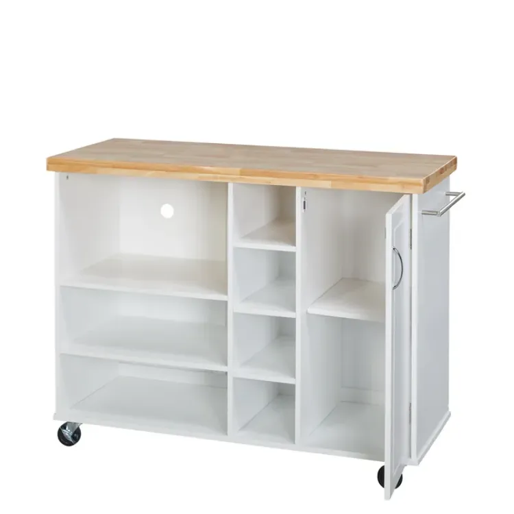 Drolet 48'' Wide Rolling Kitchen Cart with Solid Wood Top