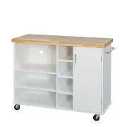 Drolet 48'' Wide Rolling Kitchen Cart with Solid Wood Top