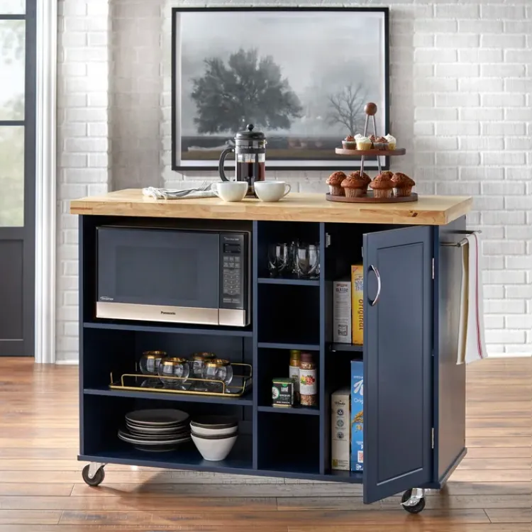 Drolet 48'' Wide Rolling Kitchen Cart with Solid Wood Top