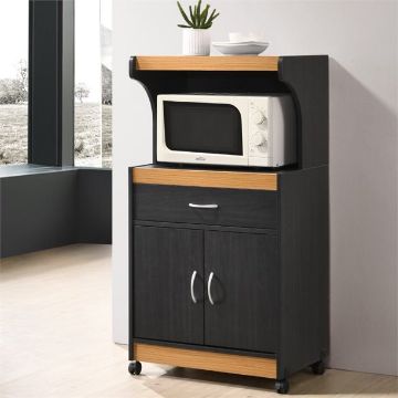 Pemberly Row Wood Microwave Kitchen Cart with Open Storage in Black Beech Pemberly Row Wood Microwave Kitchen Cart with Open Storage in Black Beech