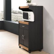 Pemberly Row Wood Microwave Kitchen Cart with Open Storage in Black Beech