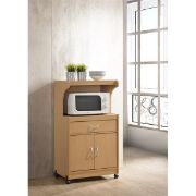 Pemberly Row Wood Microwave Kitchen Cart with Open Storage in Black Beech