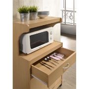 Pemberly Row Wood Microwave Kitchen Cart with Open Storage in Black Beech