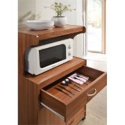 Pemberly Row Wood Microwave Kitchen Cart with Open Storage in Black Beech