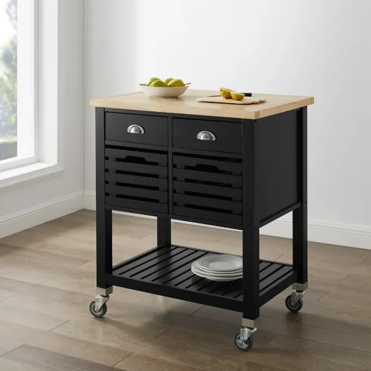 Auberon Wide Rolling Kitchen Cart with Solid Wood Top